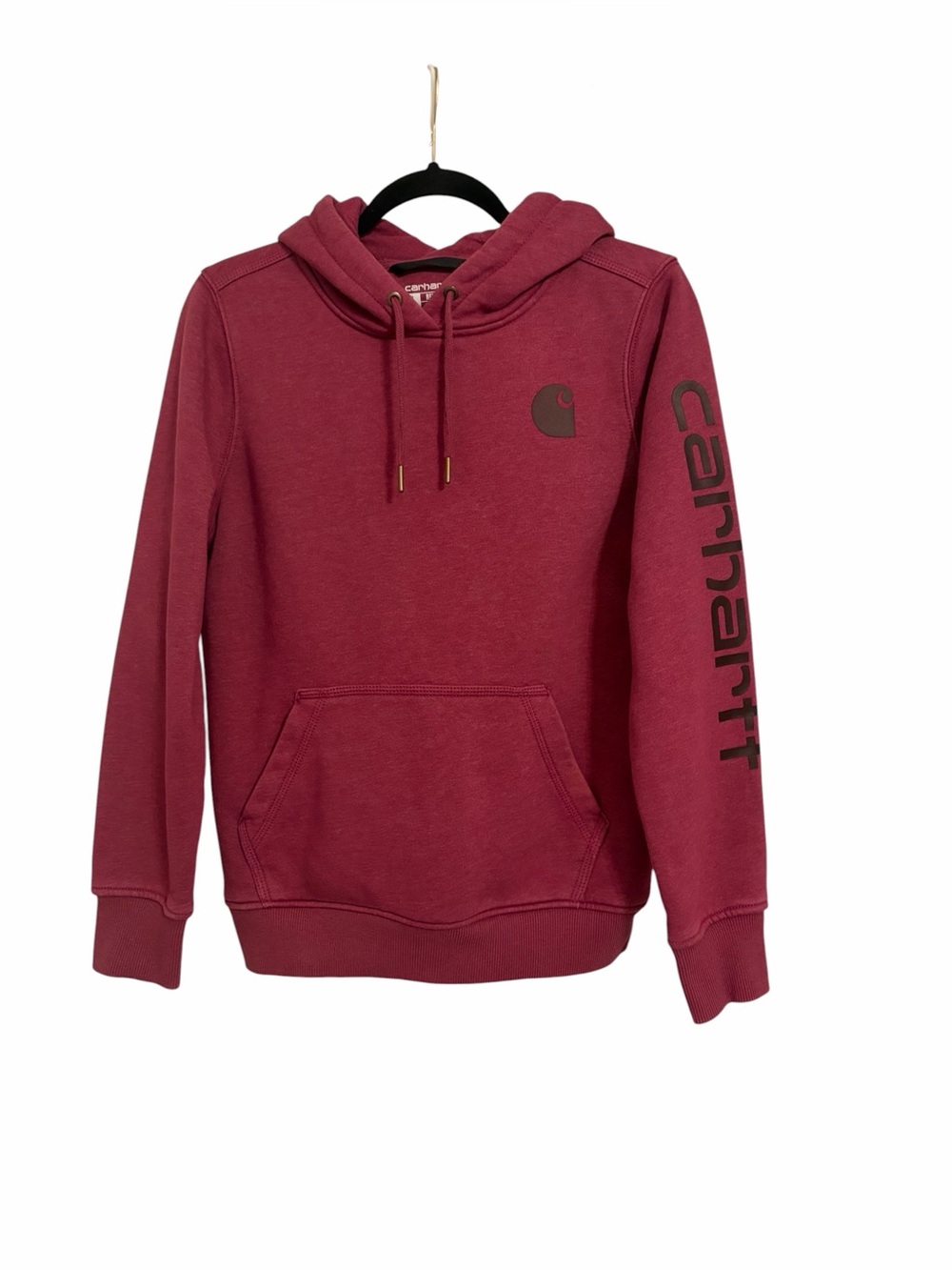 Carhartt Women’s Iconic Clarksburg Logo Raspberry Pullover Hoodie Size S.